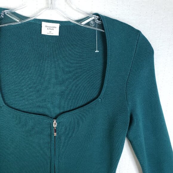 NWOT Abercrombie & Fitch Knit Mini Dress Long Sleeve Front Zip in Teal size SP - Picture 10 of 12